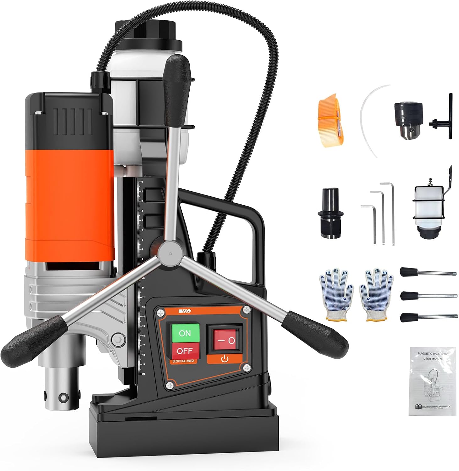 Magnetic Drill Press - 1650W マグネティックドリルプレス – 1.57インチの穴あけ能力、810 RPM、2,922LBFの磁力、銅製モーター、過負荷保護機能、Ti-Mgレールおよびチャックアダプター付属